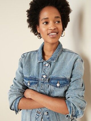 Distressed Raw-Hem Boyfriend Jean Jacket for Women | Old Navy (US)