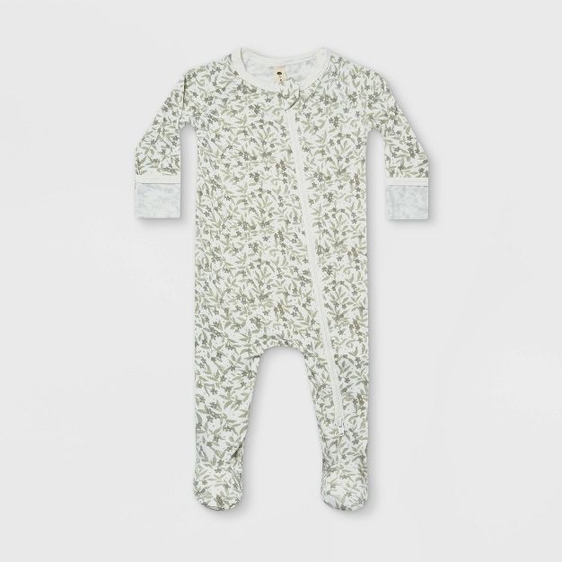 Q by Quincy Mae Baby Girls' Floral Rayon from Bamboo Zip Footed Pajama - Ivory/Blue | Target