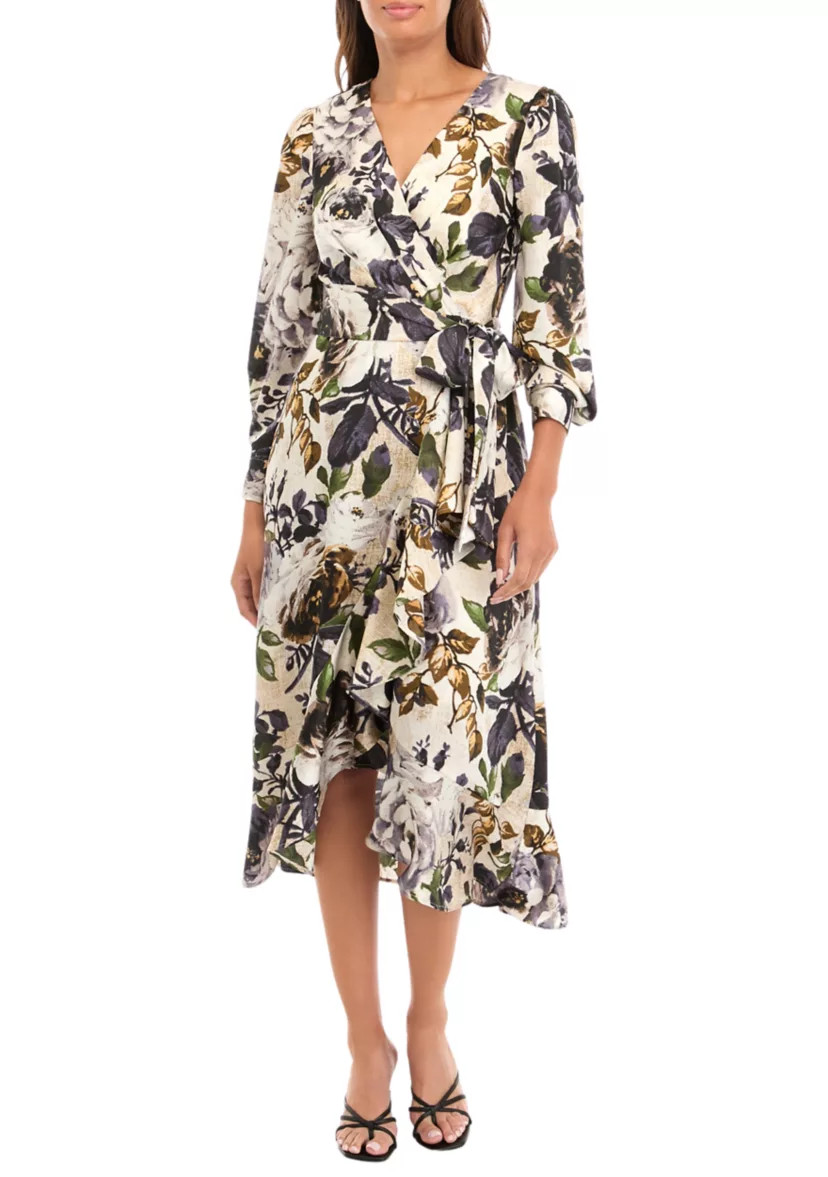 Women's Printed Ruffle Wrap Dress | Belk