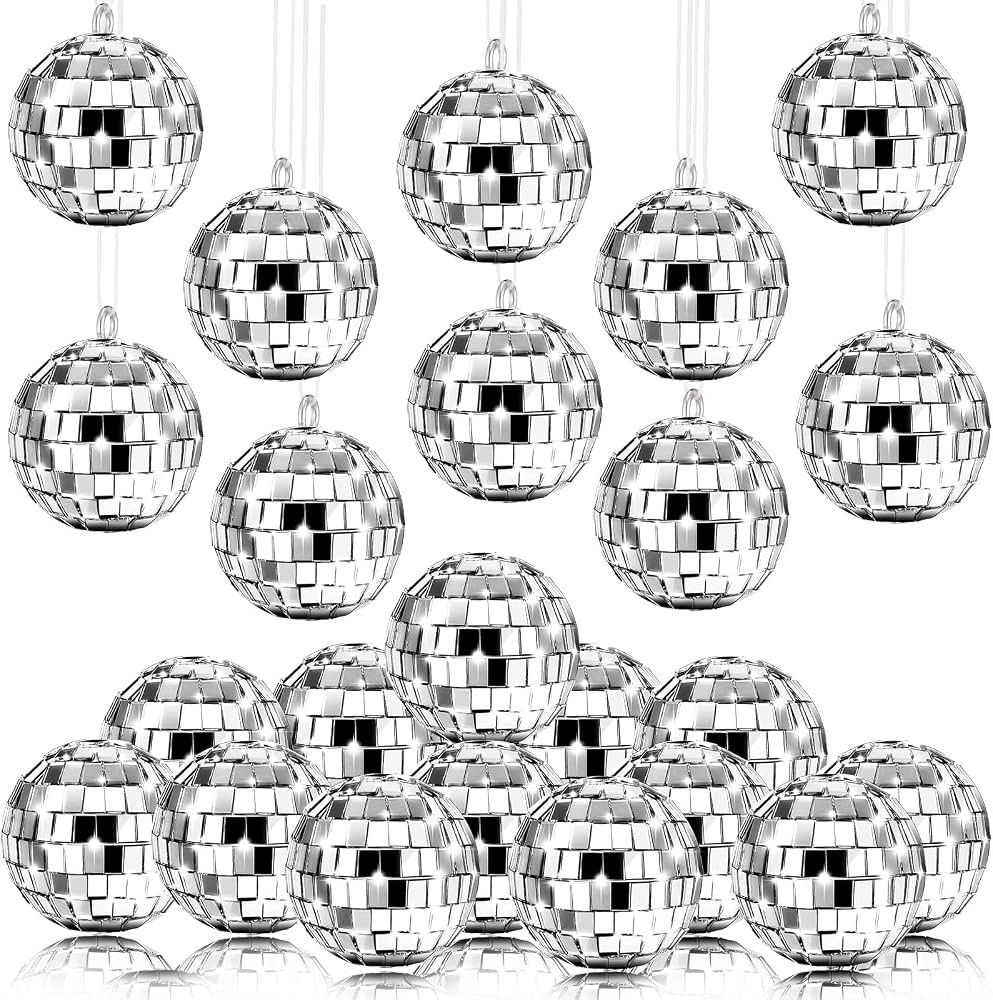 MTLEE 20 Pcs Christmas Hanging Mirror Disco Ball Ornaments New Years Eve Assorted Silver Mini Gla... | Amazon (US)