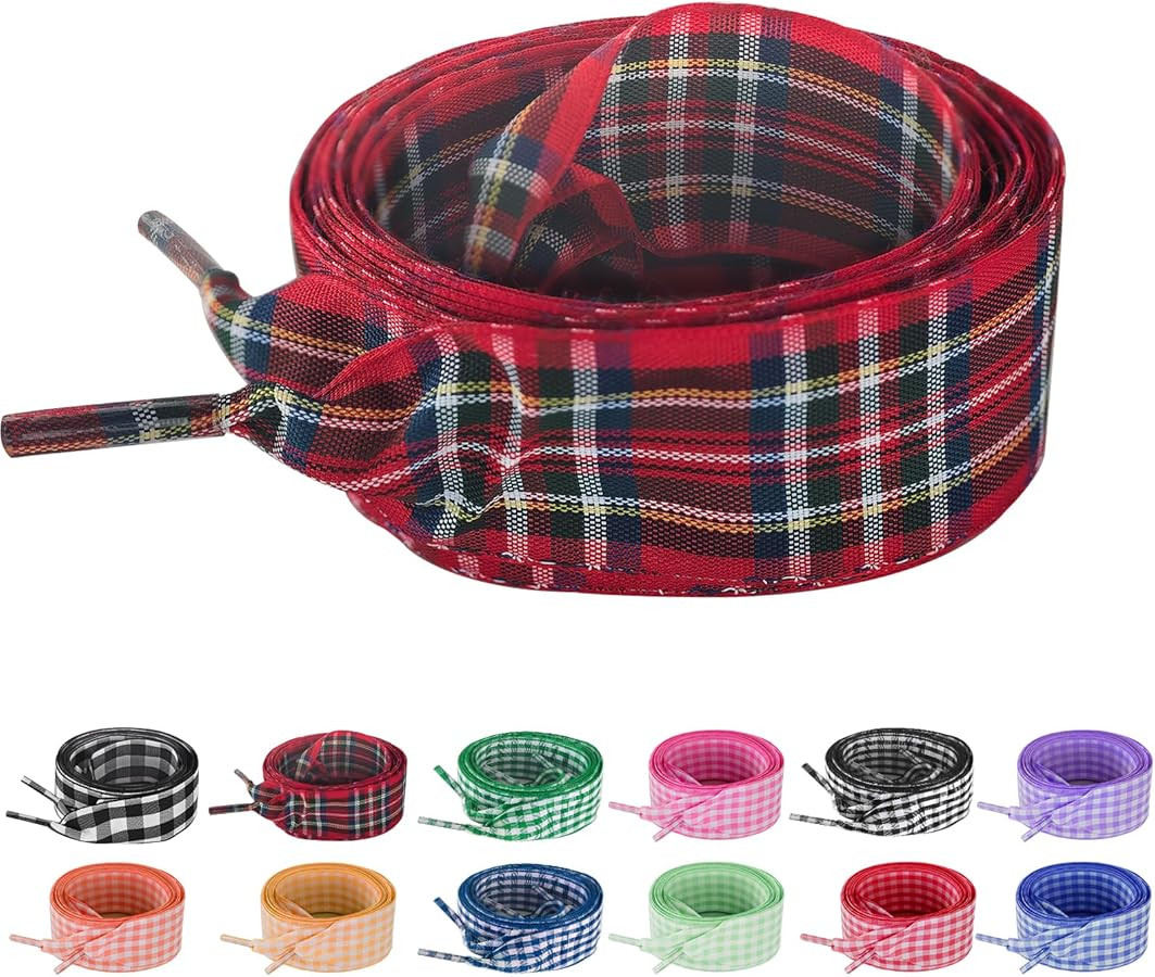 UamGlsob 25MM Gingham Ribbon Shoe Laces, Checkered Plaid Satin Fancy Cute Shoelaces Replacement S... | Amazon (US)