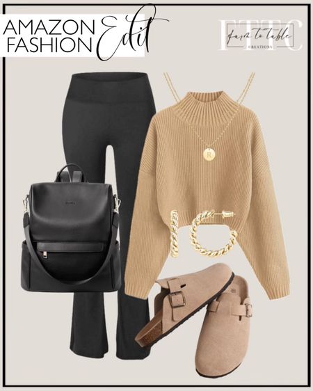Amazon Fashion Edit. Follow @farmtotablecreations on Instagram for more inspiration. Amazon Clothes. Amazon Women’s Clothing. Women’s Outfit. OOTD. Trendy Outift. Cozy Outfit. Mom’s Outfit. SATINA Flare Leggings | High Waisted Yoga Pants for Women | Tummy Control | Palazzo Pants | Buttery Soft | Bell Bottom Pants. ZAFUL Women's Cropped Turtleneck Sweater Lantern Sleeve Ribbed Knit Pullover Sweater Jumper. KIDMI Women's Suede Clogs Leather Mules Cork Footbed Sandals Potato Shoes with Arch Support. IEFWELL Initial Necklaces for Women, Gold White Gold Rose Gold Double Side Engraved Hammered Coin Necklaces for Women Initial Necklace Layered Initial Necklaces for Women Teen Girl Gifts Jewelry. PAVOI 14K Gold Plated Twisted Rope Round Hoop Earrings in Rose Gold, White Gold and Yellow Gold. CLUCI Womens Backpack Purse Leather Anti-theft Large Fashion Designer Travel Bag Ladies Shoulder Bags. 

#LTKshoecrush #LTKstyletip #LTKfindsunder50