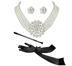 ROFIFY Vintage Necklace,Earrings, Long Black Holder, Black Opera Gloves 1920s Gatsby 4 piece Cost... | Amazon (US)