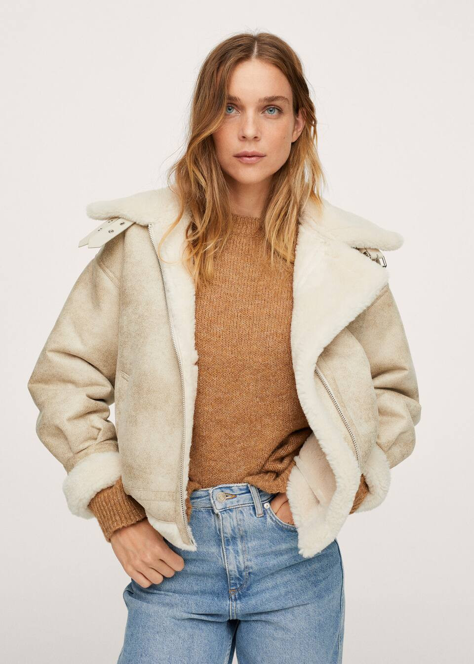 Faux shearling lapel jacket | MANGO (US)