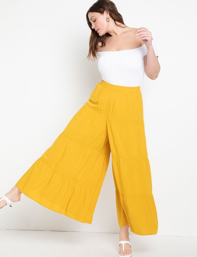 Tiered Palazzo Pant | Women's Plus Size Pants | ELOQUII | Eloquii