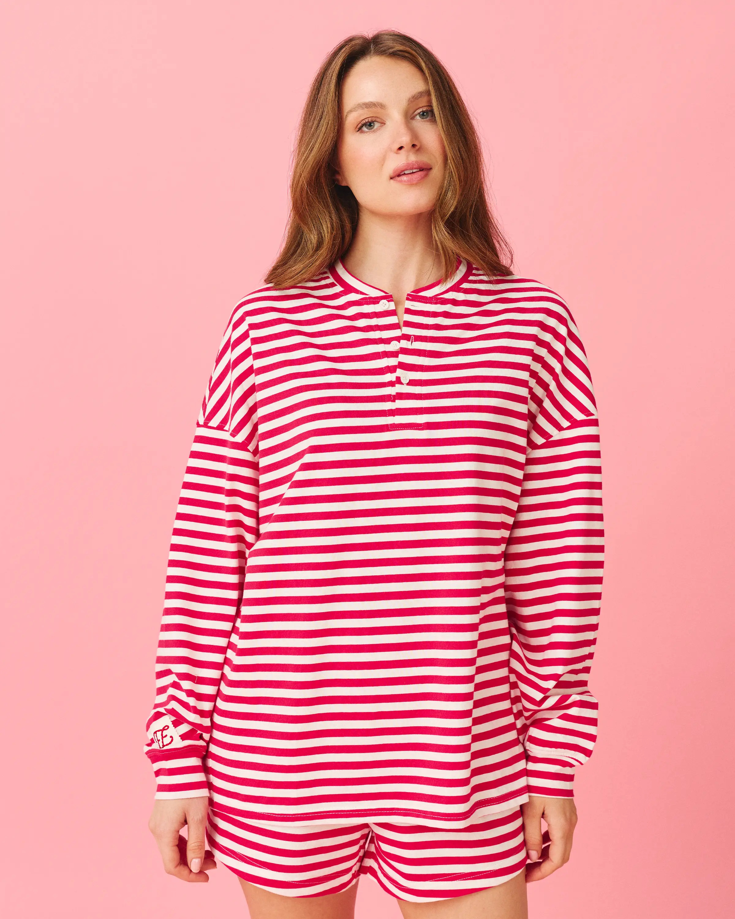 Long Sleeve Striped Henley in Sorbet Stripe | Eleven Eleven