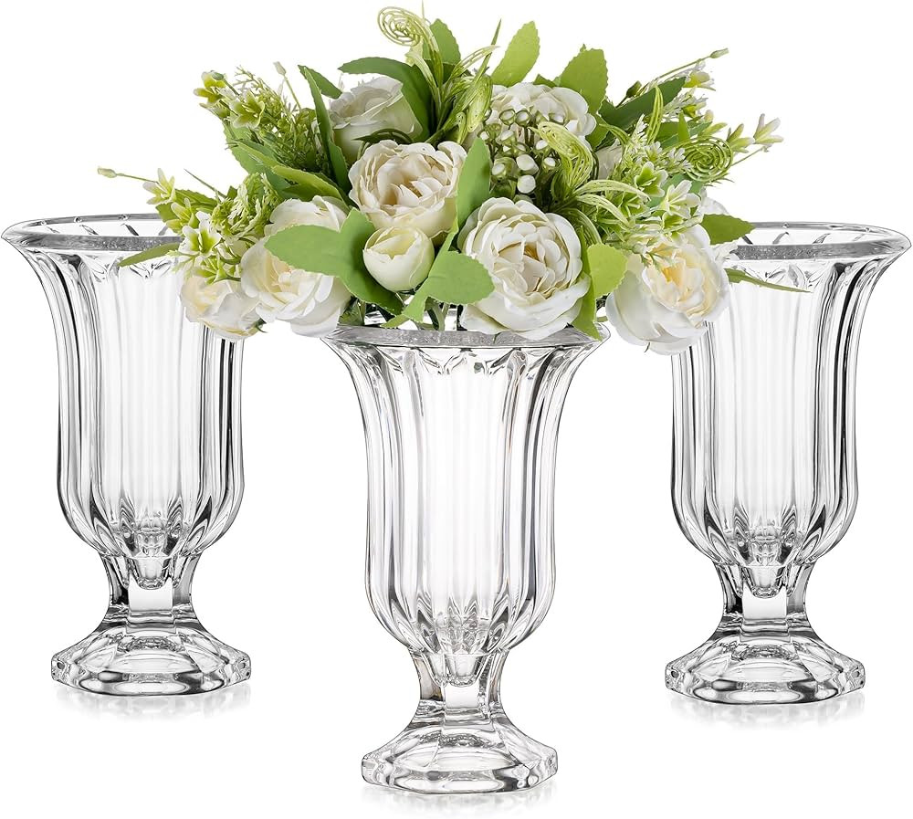 Glasseam Pedestal Glass Vase for Flowers, 7.5in Tall Compote Vase Set of 3, Crystal Clear Vases f... | Amazon (US)