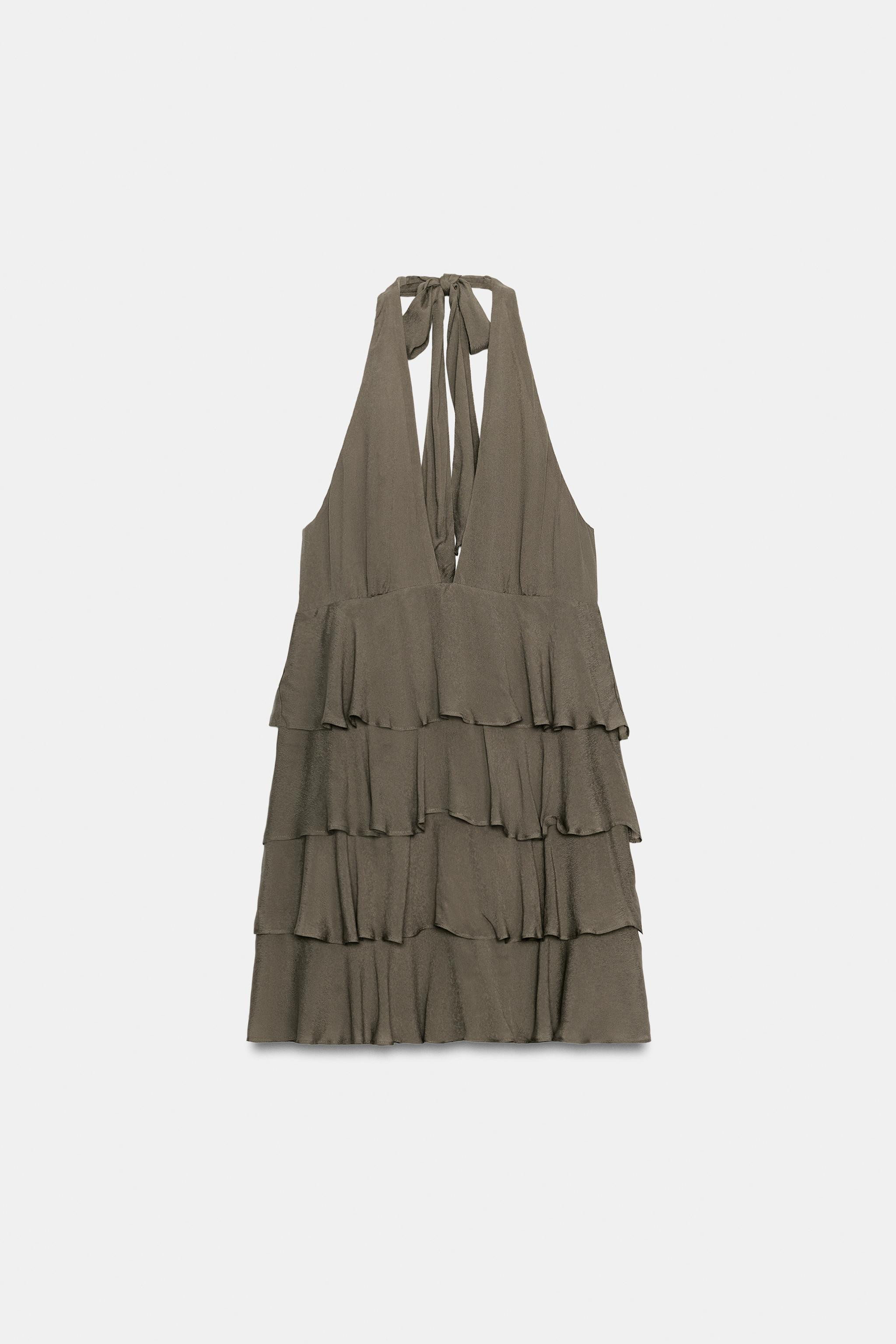 Halter neck dress with V-neckline. Ruffle detail. Tonal matching interior lining. Hidden in-seam ... | Zara US