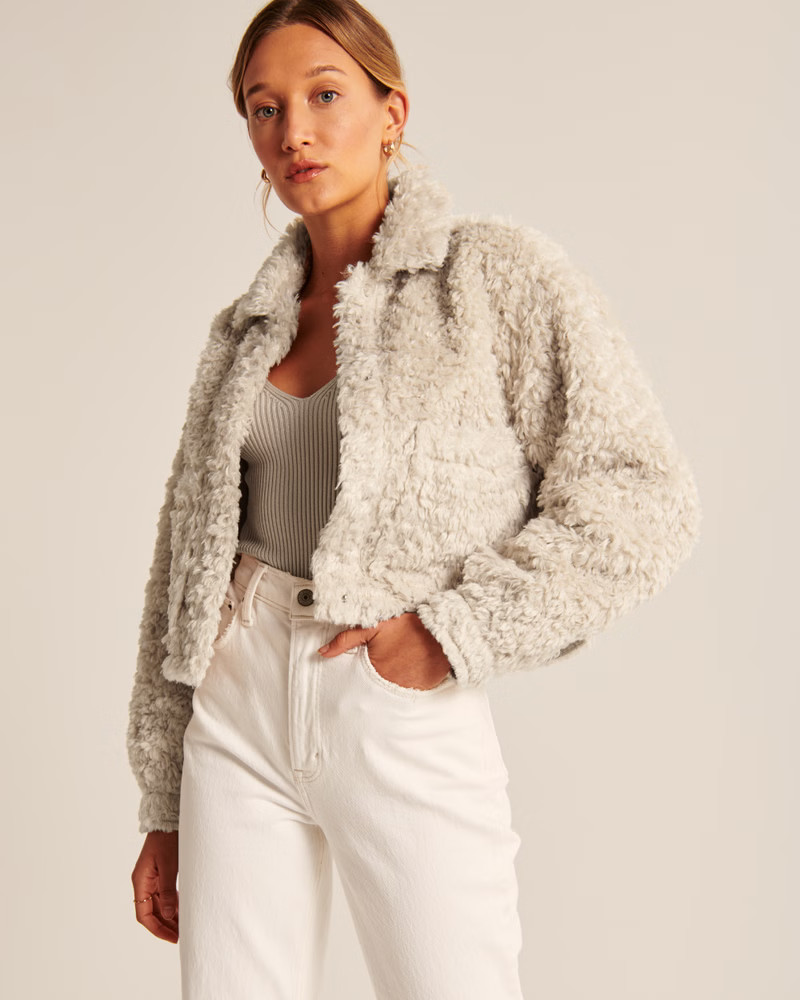 Cropped Sherpa Shirt Jacket | Abercrombie & Fitch (US)