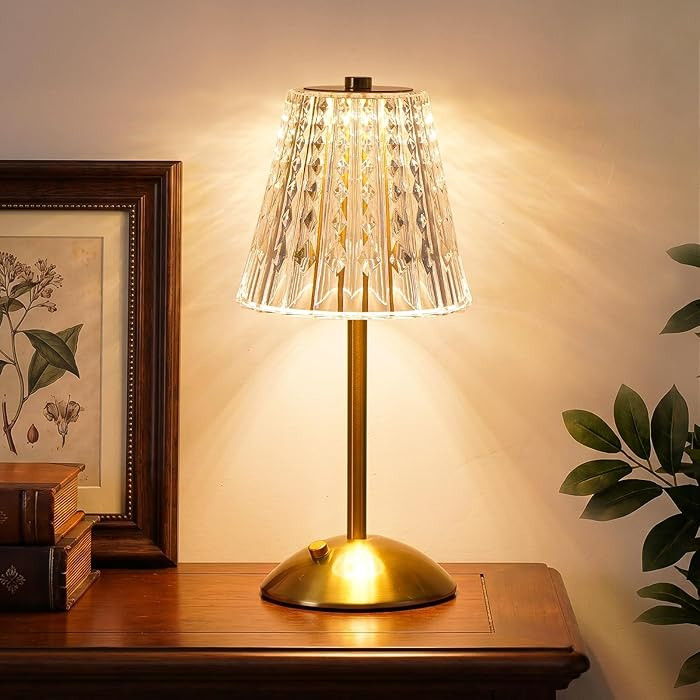 Cordless Touch Table Lamp, Classic Edition Rechargeable Small Desk Lamp, 3 Color Dimmable Crystal... | Amazon (US)