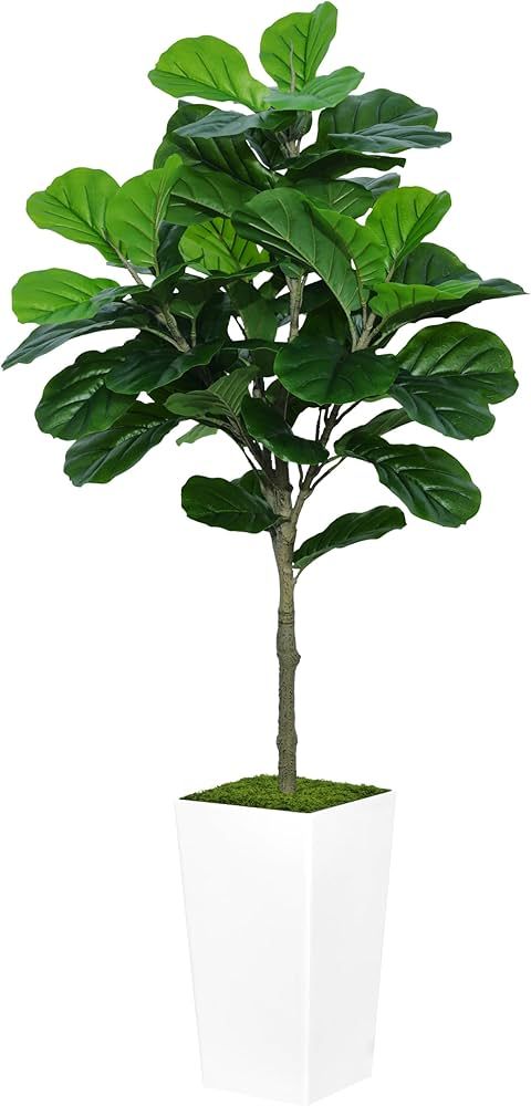 Fiddle Leaf Fig Tree Artificial 5FT - Faux Fiddle Leaf Fig Tree with White Tall Planter - Fake Fi... | Amazon (US)