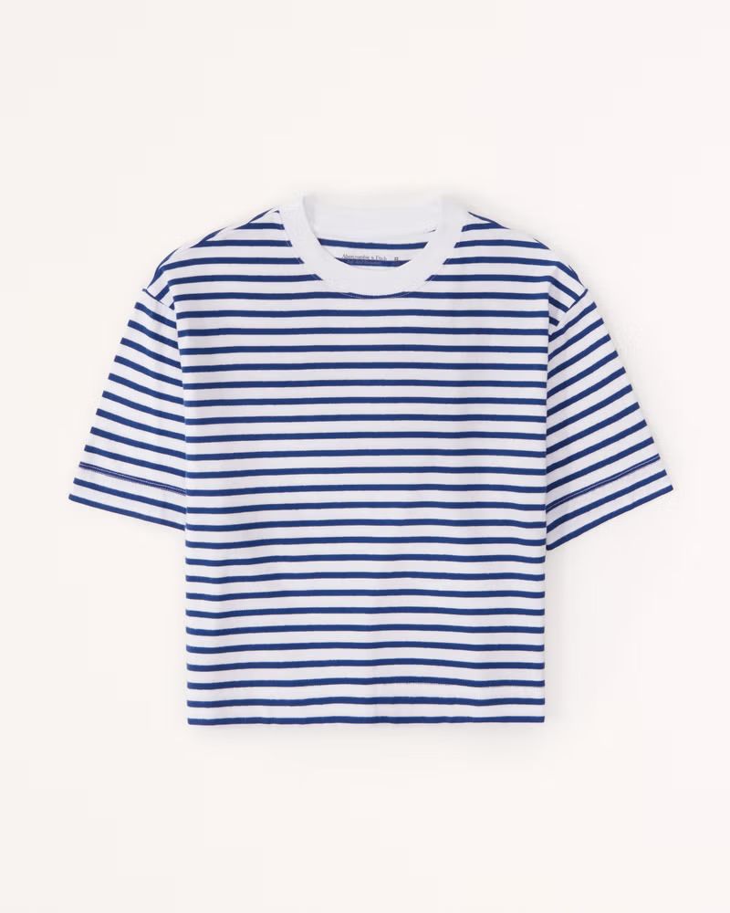 Abercrombie & Fitch Women's Essential Short-Sleeve Wedge Tee in Blue Stripe - Size XL | Abercrombie & Fitch (US)