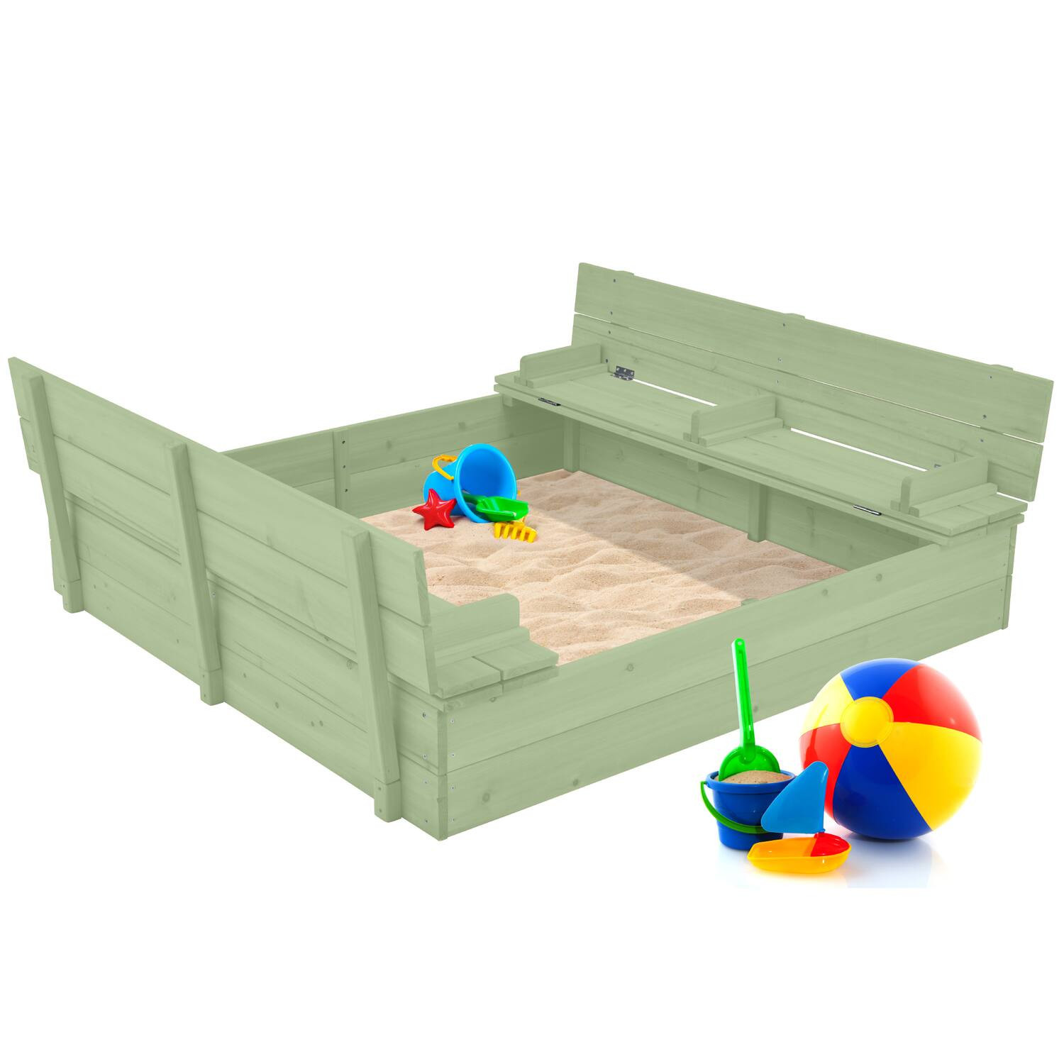 Best Choice Products - Large Outdoor Wooden Sandbox for Kids with Cover and Bench Seats Support up to 220 lbs - Sage | Best Buy U.S.