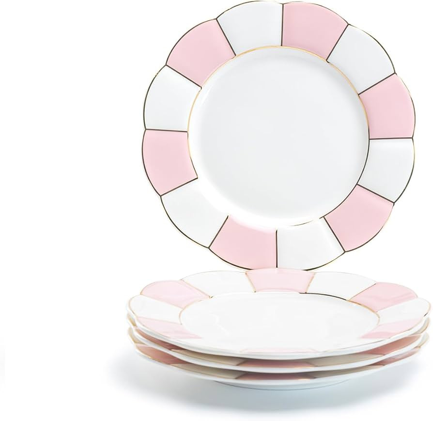 Grace Teaware 8" Pink Gold Scallop Fine Porcelain Dessert Plate Set of 4 | Amazon (US)