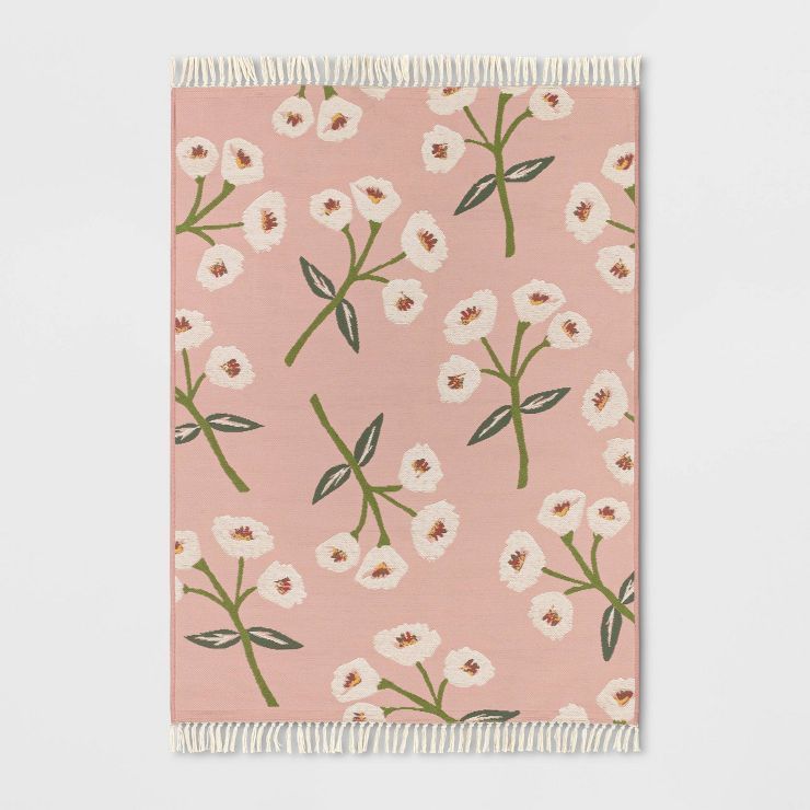 4' x 6' Fringed Outdoor Rug Floral Blush - Opalhouse™ | Target