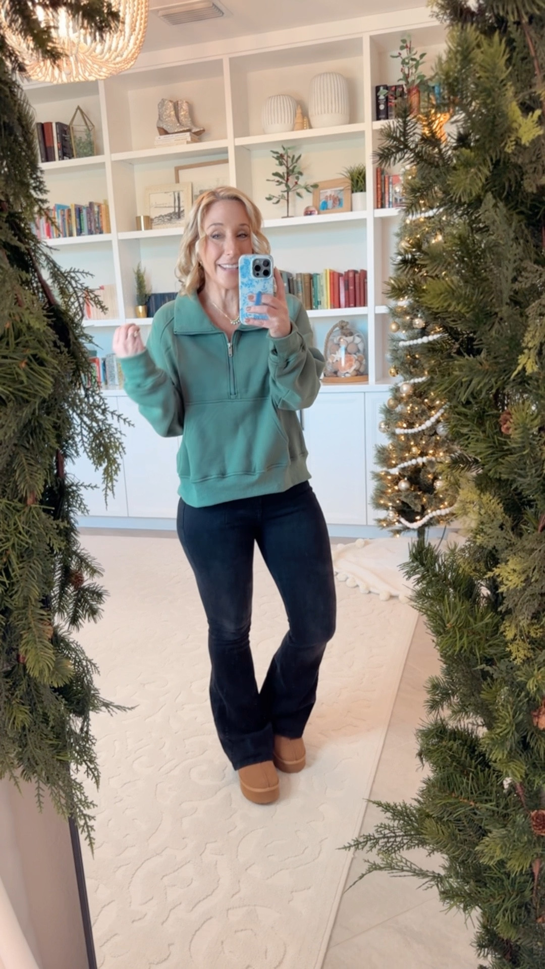 Cozy yet covertly festive Amazon finds:
• Half zip pullover - size Medium. 
• black flare jeans - size 4, regular length. 
• platform slippers - size up if in between sizes. 


#LTKFindsUnder50 #LTKWatchNow #LTKSeasonal