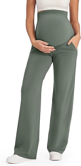 G4Free Maternity Pants Over The Belly Yoga Dress Work Pregnancy Pants Stretchy Lounge Wide Leg Tr... | Amazon (US)