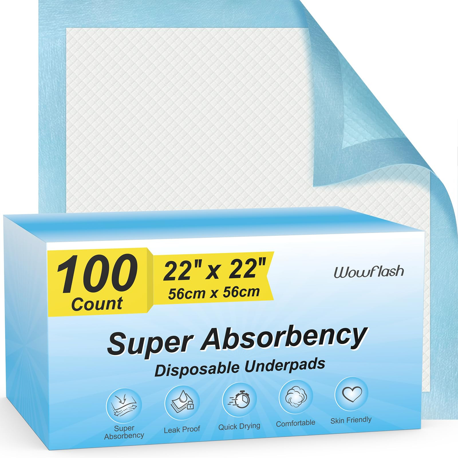 100 Count 22” x 22” Super Absorbency Disposable Underpads, Leakproof Quick Drying Disposable ... | Amazon (US)