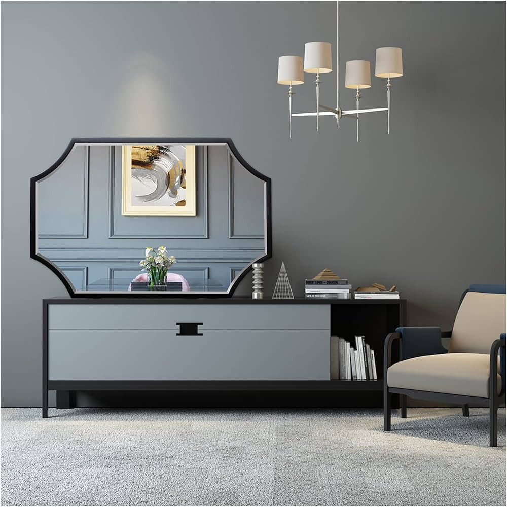 Kelly Miller 30"x40" Large Black Bathroom Mirror for Wall, Gold Scalloped Vanity Mirror Bevelled ... | Amazon (US)