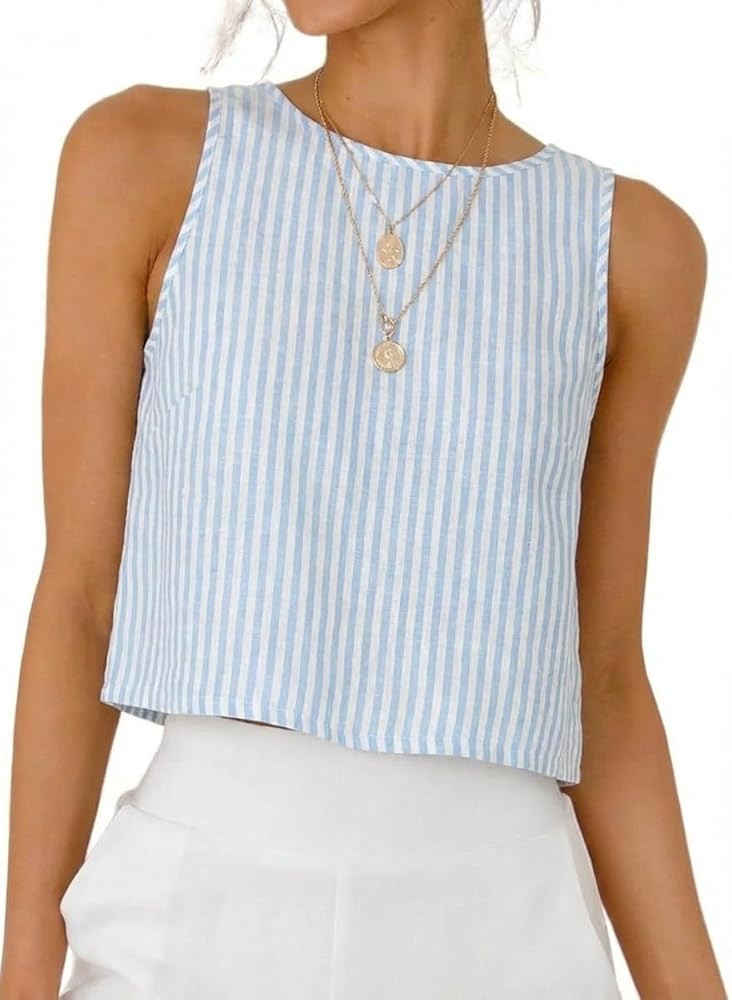 IDEALSANXUN Womens Gingham Crop Tank Tops 2026 Spring Summer Sleeveless Vest Top | Amazon (US)
