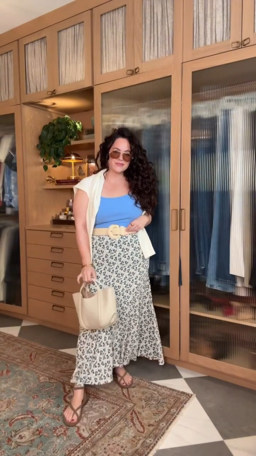 midsize affordable summer maxi skirt outfit as a size 14, 40yo in perimenopause. outfit: maxi skirt xl, tank large, belt large, faux suede sandals tts, bra 36dd, lightweight cardigan large. Everything linked from this makeup look because I’ve been reaching for these products nonstop lately🤎 Shades/colors listed below for easy shopping! makeup details from the gdwm: • DIBS Beauty Blush Duo — Backstage • Rhode Pocket Blush — Sleepy Girl • Hourglass Ambient Lighting Bronzer — Luminous Bronze Light • Givenchy Prisme Libre Powder — Viola Rose • Kérastase Hair Oil • MPH Skin Tint — Light 100W • Danessa Myricks Setting Spray • Mario Cream to Powder Eyeshadow — Sandstone • Mario Contour — Chestnut • CoverGirl Outlast Lip Stain — 20 Admire • MPH Palette — Medium • MPH Complexion Brush • Anastasia Beverly Hills Mega Stroke Brow Pencil — Dark Brown • Hourglass Blush Brush

#LTKgrwm #LTKootd #LTKSeasonal