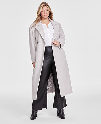 DKNY Plus Size Notched-Collar Double-Breasted Wrap Coat - Macy's | Macy's