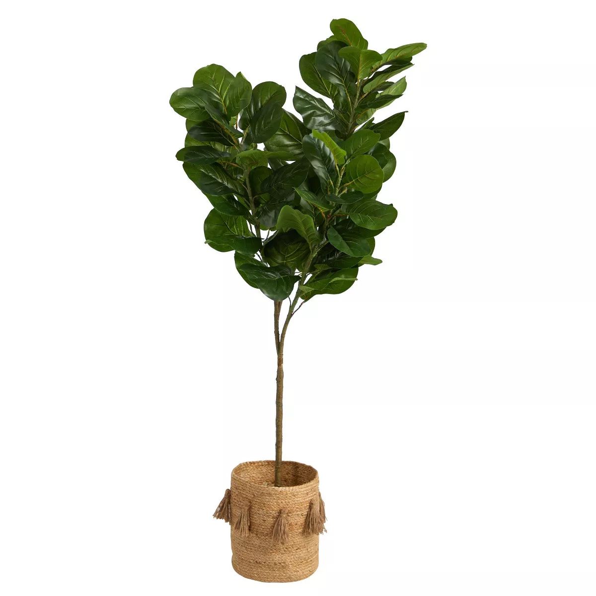 Nearly Natural 6-ft Fiddle Leaf Fig Artificial Tree in Handmade Natural Jute Planter with Tassels | Target