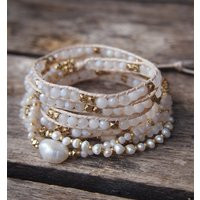 White Jade Stone Mix Wrap Bracelet, Boho Bracelet, Bohemian Beadwork Bracelet | Etsy (US)