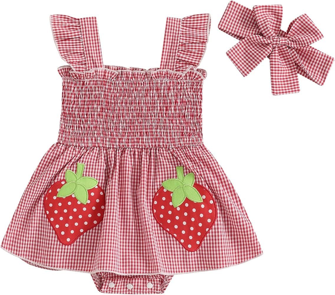 Mubineo Baby Girl Summer Dress Ruffle Fruit Clothes Flutter Sleeveless Smocked Infant Rompers Pla... | Amazon (US)