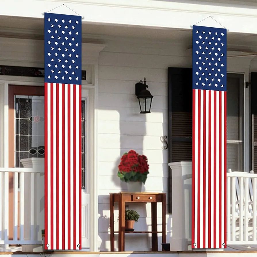 4th of July Decorations Outdoor - Hanging American Flag Banners Stars and Stripes Porch Sign -Pat... | Amazon (US)