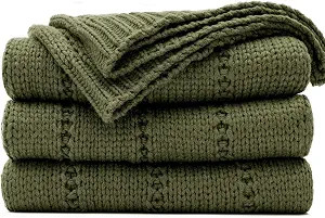 RECYCO Cable Knit Moss Green Throw Blanket Twin Size for Couch, Super Soft Warm Cozy Decorative K... | Amazon (US)