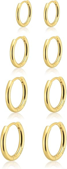 Small Gold Huggie Hoop Earrings Set for Women 14K Real Gold Plated Hypoallergenic Lightweight Ear... | Amazon (US)