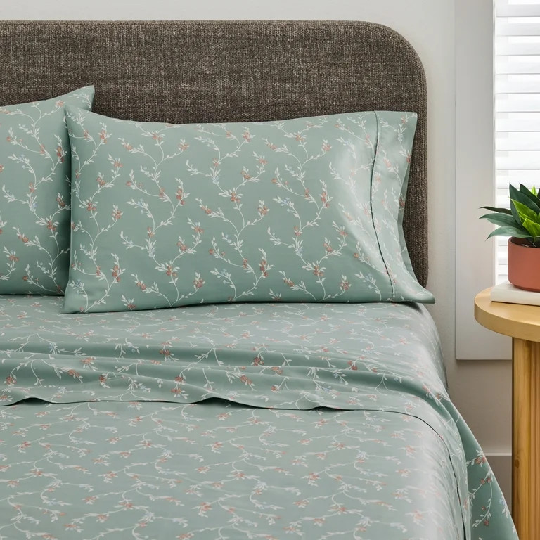 Better Homes & Gardens 4-Piece 300 Thread Count Lysia Floral Green River Cool Cotton Sateen Bed S... | Walmart (US)