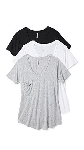 Z Supply Women's Sleek Jersey Pocket Tee 3 Pack, Black/White/Grey, X-Small | Amazon (US)