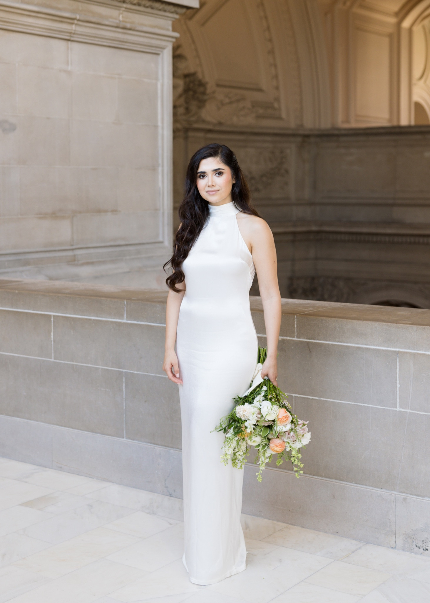 Satin Drape Back Maxi Dress - White (Small)