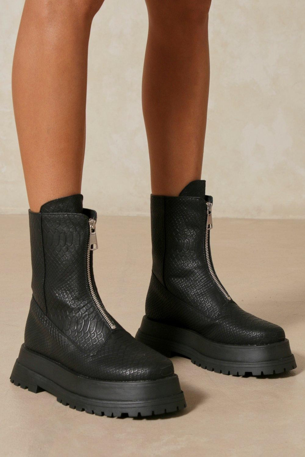 Croc Zip Chunky Ankle Boot | Miss Pap UK
