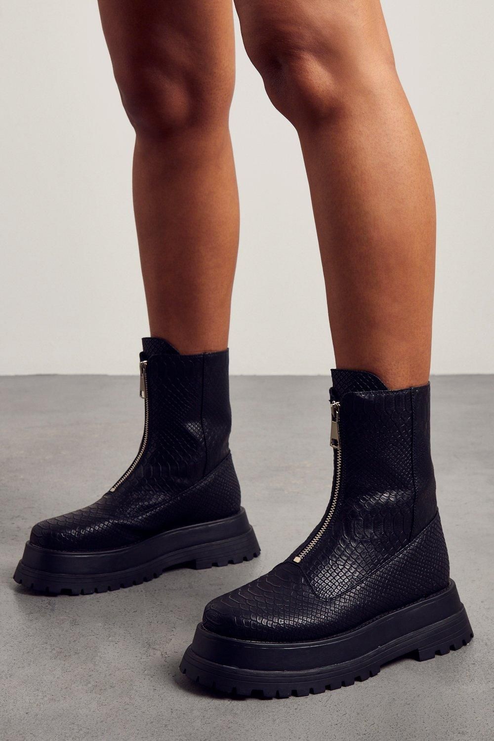 Croc Zip Chunky Ankle Boot | Miss Pap UK