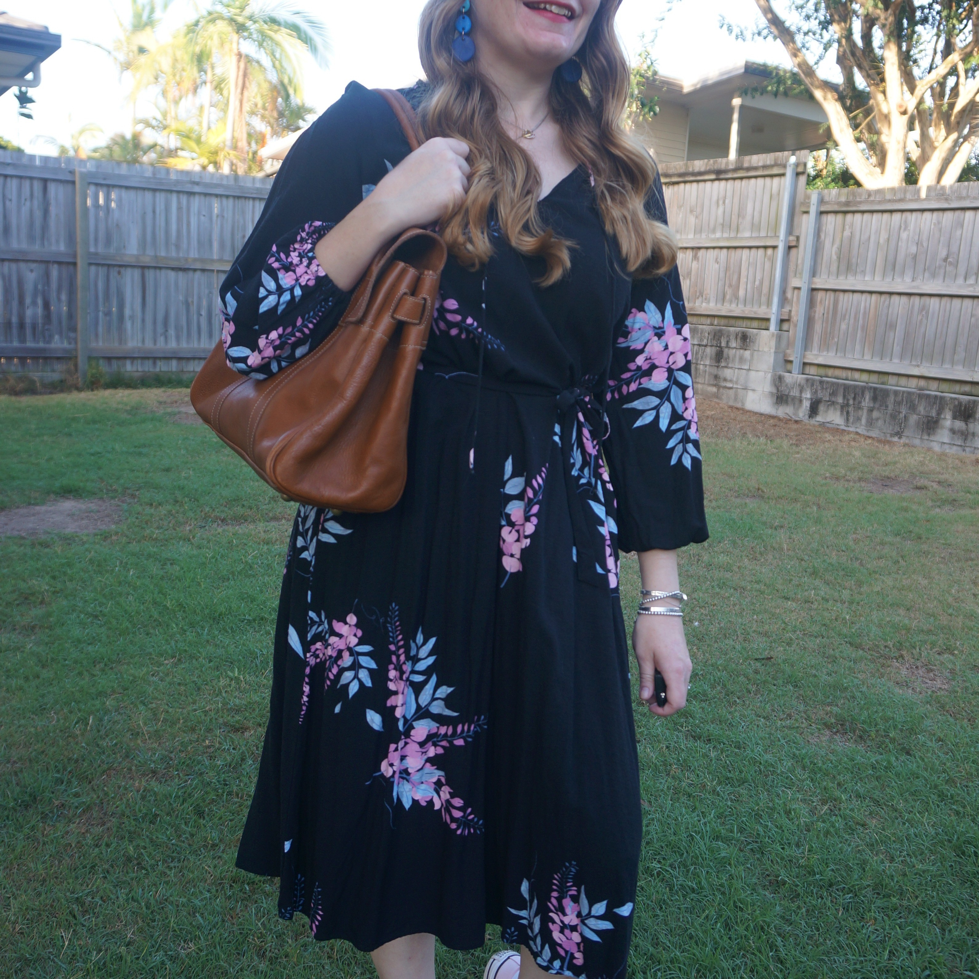 Black floral Kmart midi dress with Mulberry Bayswater bag 🖤 

#LTKbag #LTKworkwear #LTKspring
