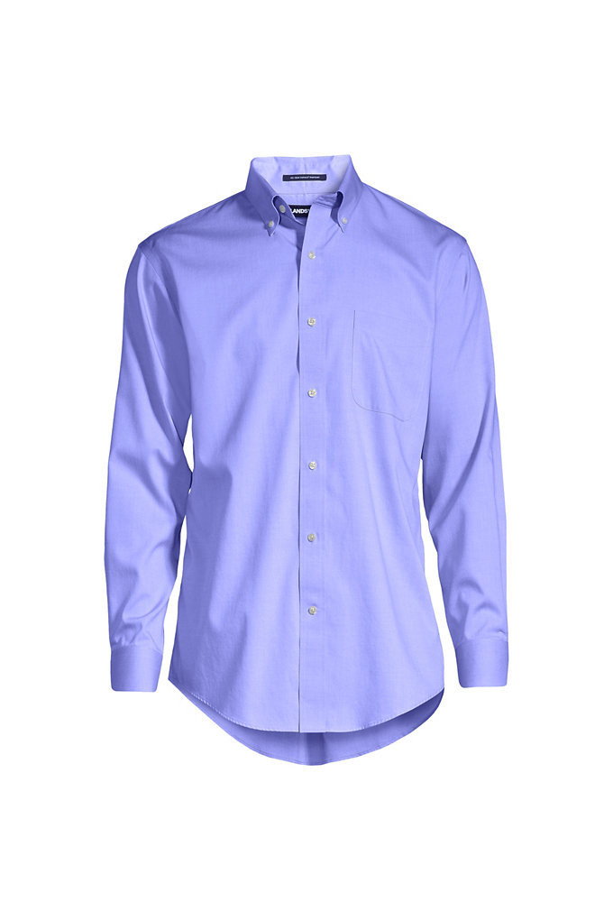 Men's Big and Tall Traditional Fit Solid No Iron Supima Pinpoint Buttondown Collar Dress Shirt - Lands' End - Blue - 18H37 | Lands' End (US)