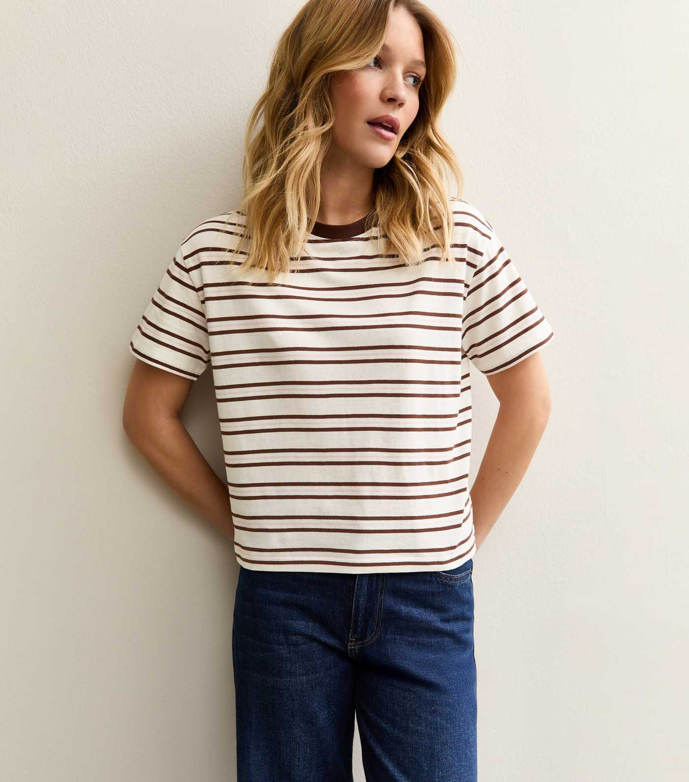 Brown Cotton Striped Boxy T-Shirt | New Look | New Look (UK)