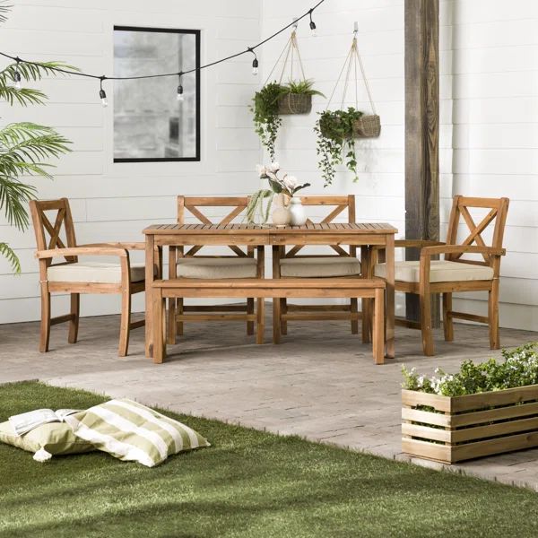 Alfonsi 5 - Person Rectangular Outdoor Dining Set with Cushions | Wayfair North America