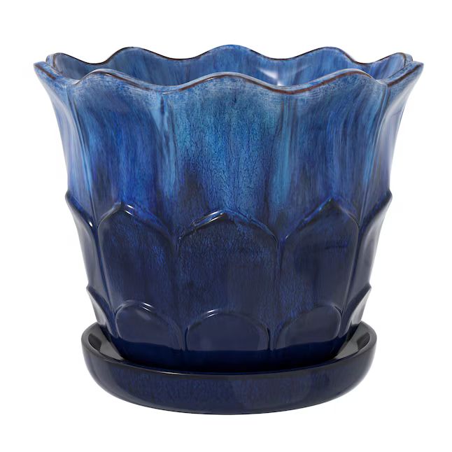 allen + roth 10.04-in W x 8.66-in H Blue Glaze Ceramic Contemporary/Modern Indoor/Outdoor Planter | Lowe's