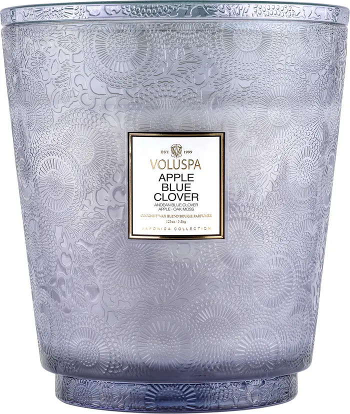 Apple Blue Clover Five-Wick Embossed Glass Candle | Nordstrom