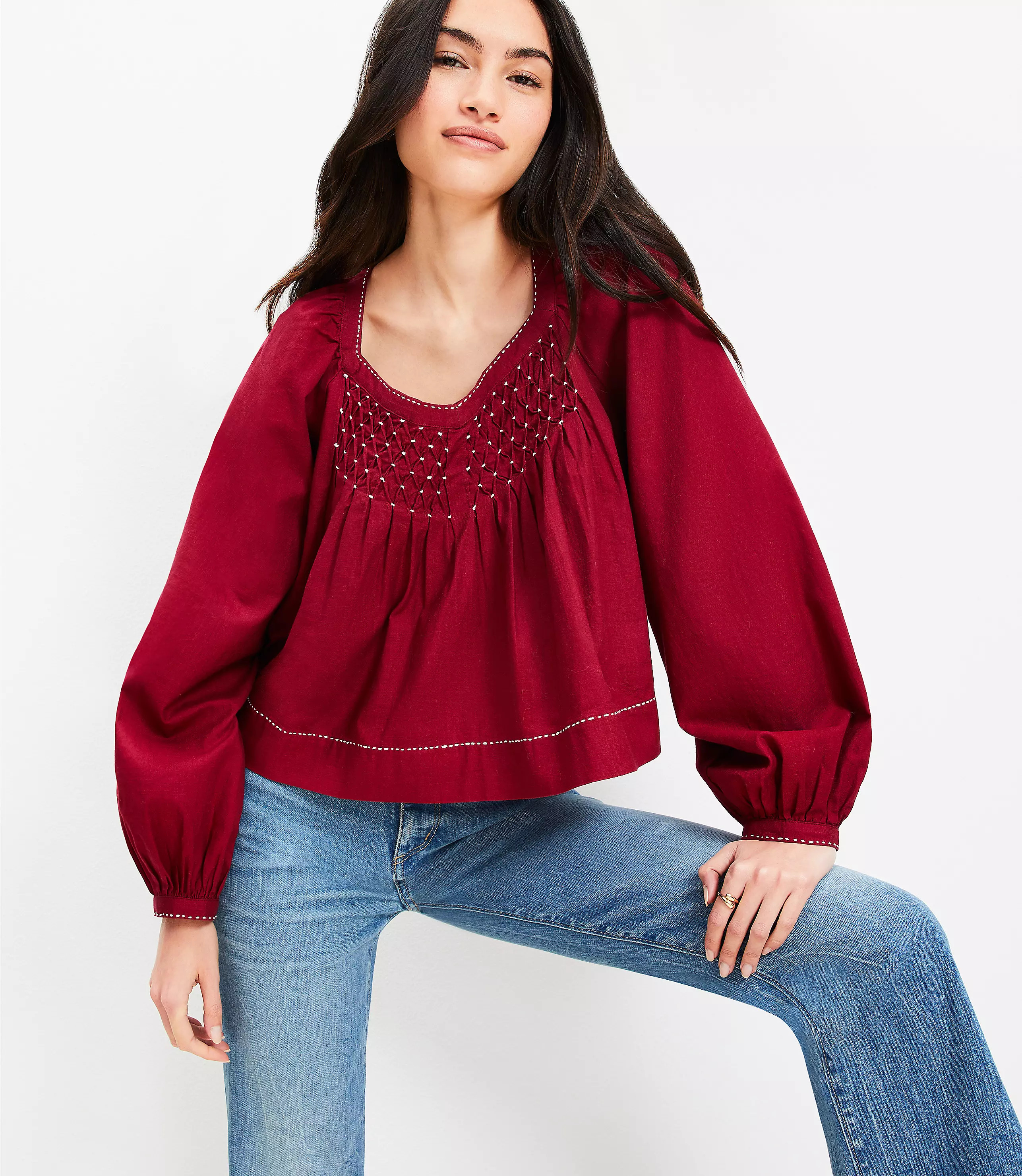 Embroidered Sweetheart Neck Blouse | LOFT