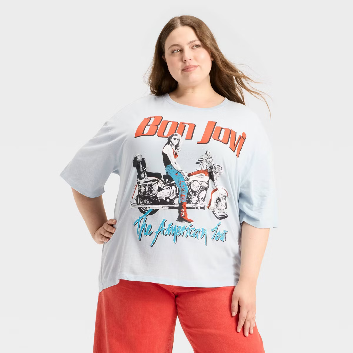 Women's Bon Jovi American Tour Oversized Graphic T-Shirt - Light Blue | Target
