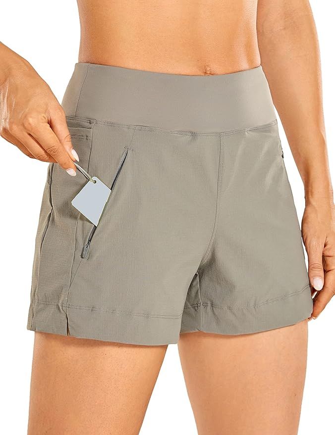 CRZ YOGA Women's Lightweight Mid Rise Hiking Shorts 4'' - Stretch Athletic Summer Travel Outdoor ... | Amazon (US)