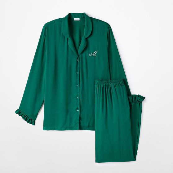 Ruffle Sateen Long Pajamas | Mark and Graham