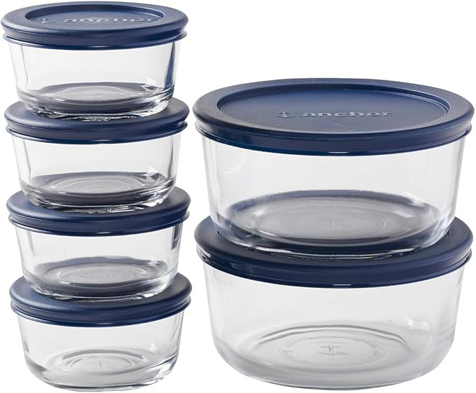 Anchor Hocking 12 Piece Glass Storage Containers with Lids (6 Glass Food Storage Containers & 6 N... | Amazon (US)