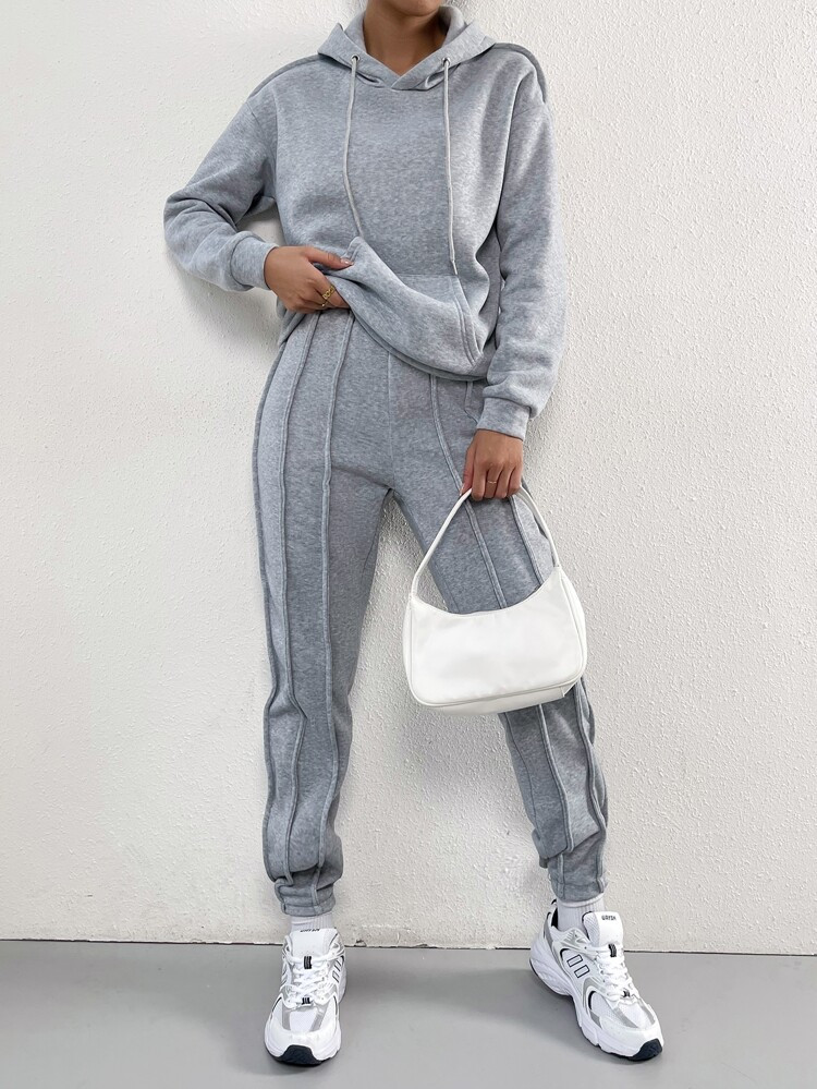 Drop Shoulder Drawstring Hoodie & Sweatpants | SHEIN