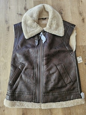 Med Free People Aviator Bomber Vest Jacket Crackle Brown Faux Fur Sleeveless  | eBay | eBay US
